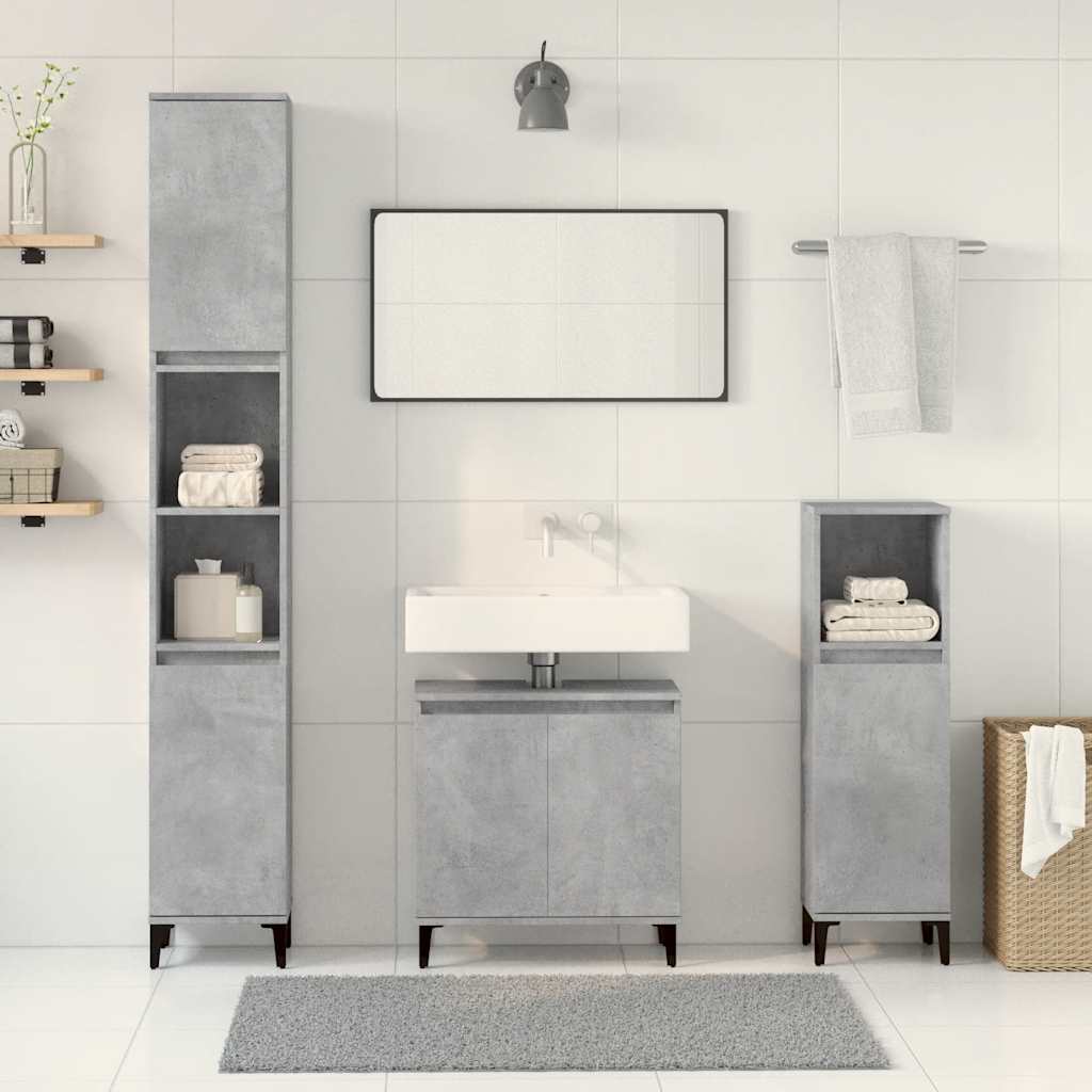 3-delige Badkamermeubelset bewerkt hout betongrijs is nu te koop bij PeponiXL, paradijselijk wonen!