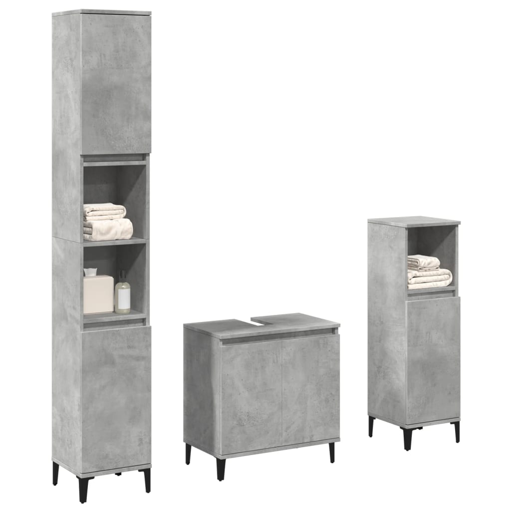 3-delige Badkamermeubelset bewerkt hout betongrijs is nu te koop bij PeponiXL, paradijselijk wonen!