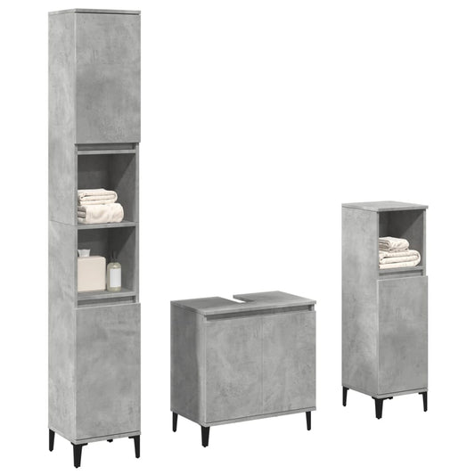 3-delige Badkamermeubelset bewerkt hout betongrijs is nu te koop bij PeponiXL, paradijselijk wonen!