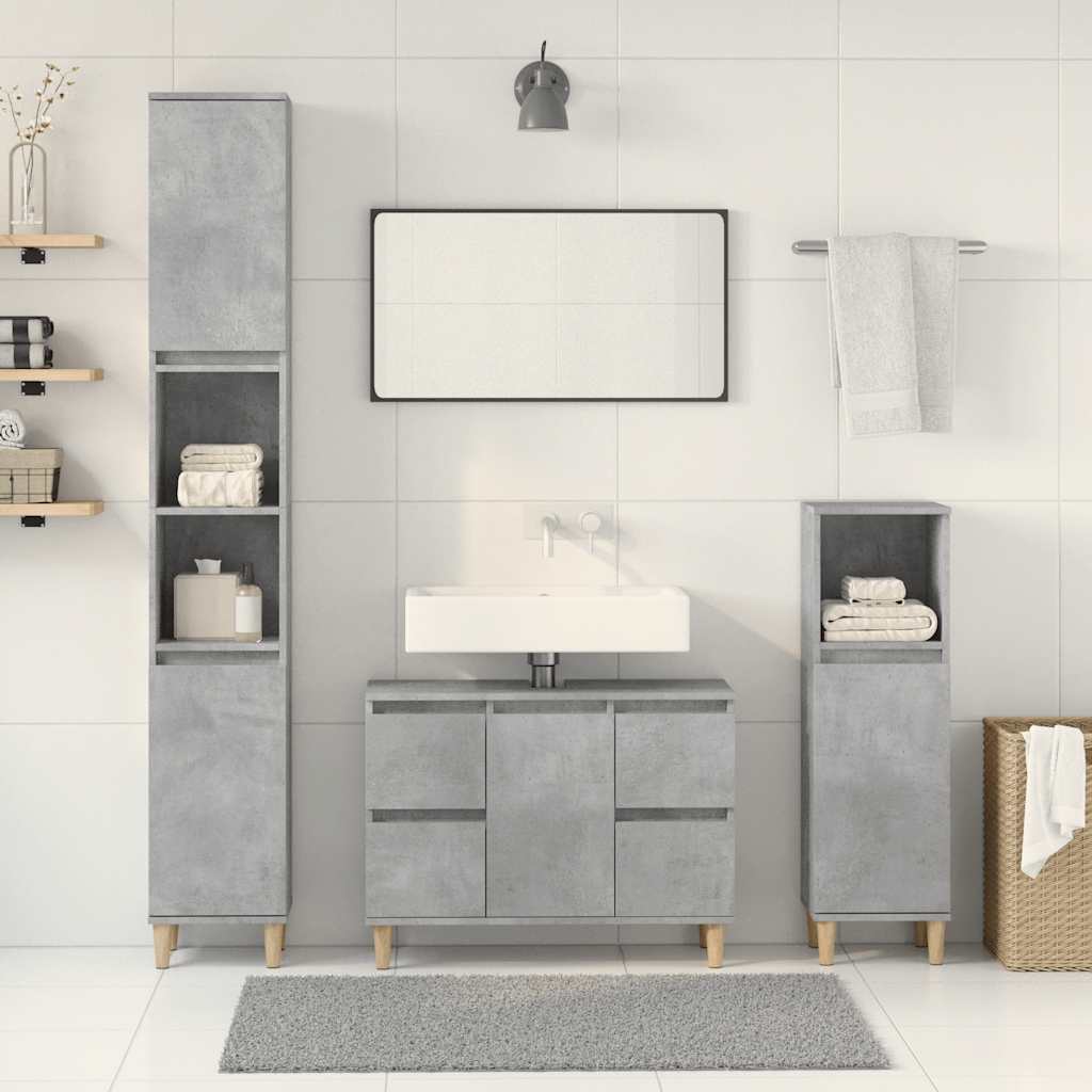 3-delige Badkamermeubelset bewerkt hout betongrijs is nu te koop bij PeponiXL, paradijselijk wonen!