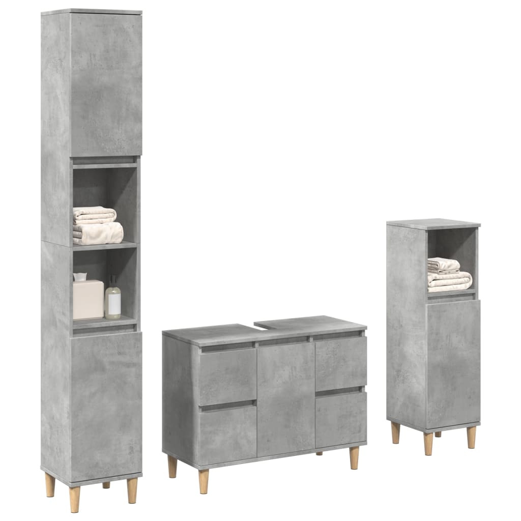 3-delige Badkamermeubelset bewerkt hout betongrijs is nu te koop bij PeponiXL, paradijselijk wonen!