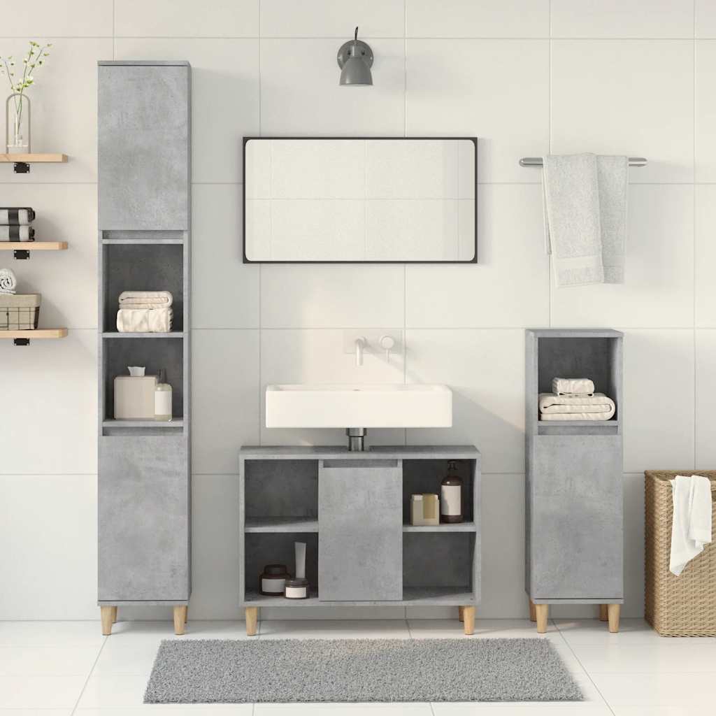 3-delige Badkamermeubelset bewerkt hout betongrijs is nu te koop bij PeponiXL, paradijselijk wonen!