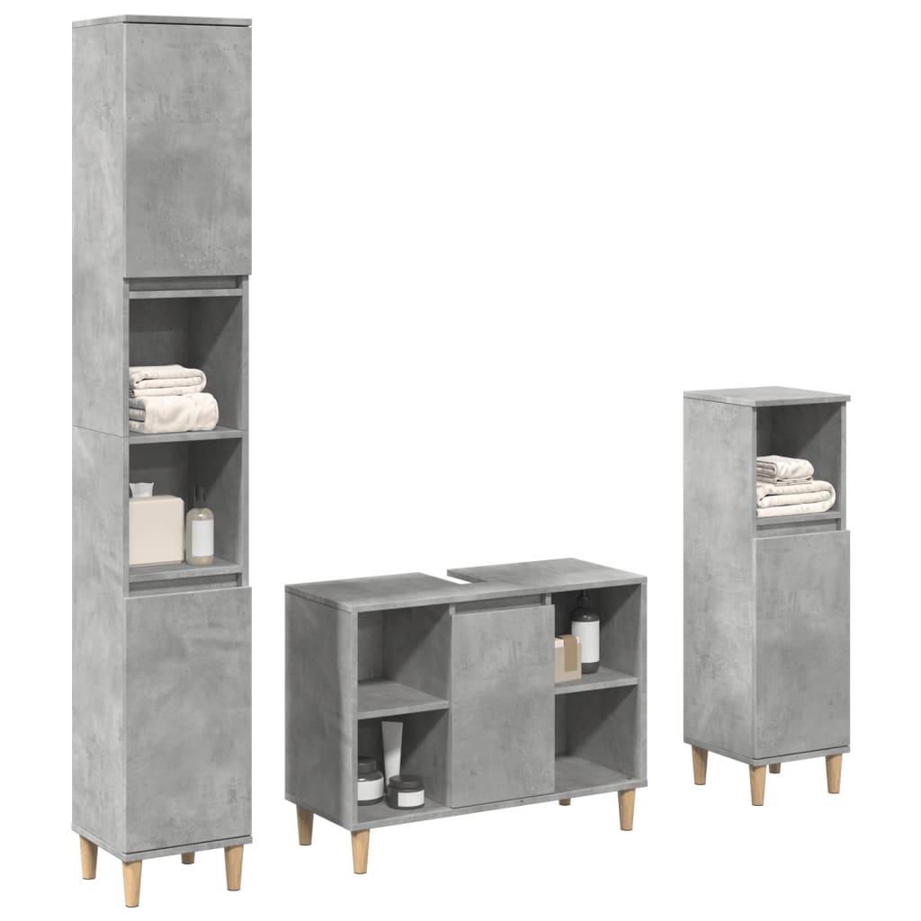 3-delige Badkamermeubelset bewerkt hout betongrijs is nu te koop bij PeponiXL, paradijselijk wonen!