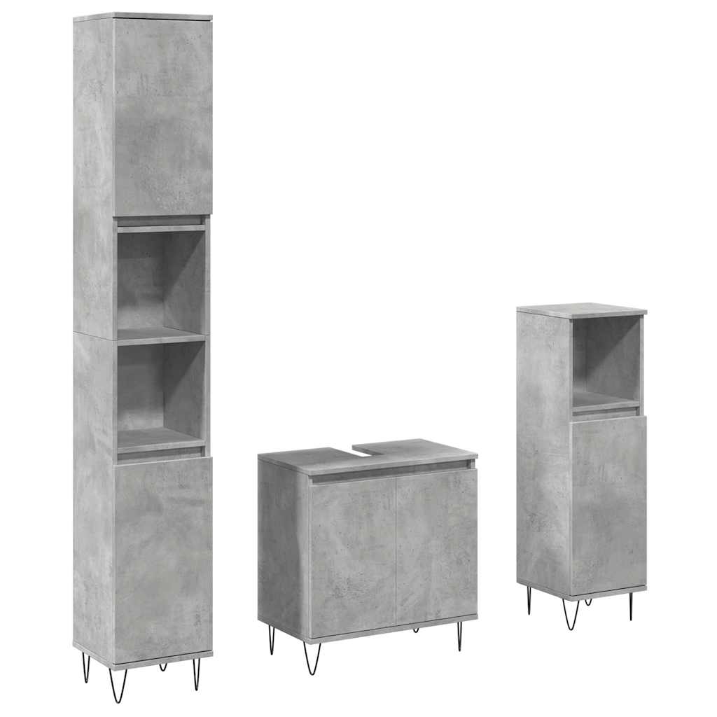 3-delige Badkamermeubelset bewerkt hout betongrijs is nu te koop bij PeponiXL, paradijselijk wonen!