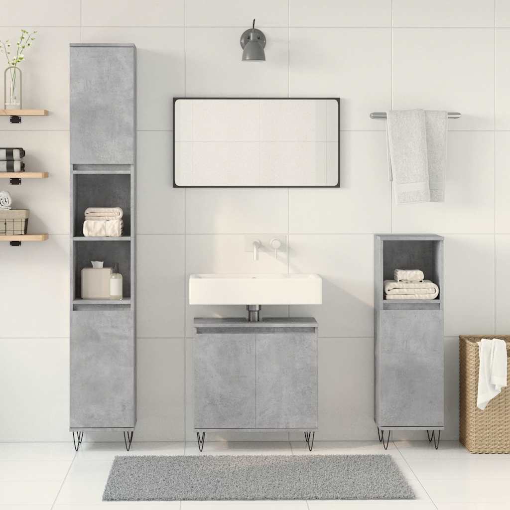 3-delige Badkamermeubelset bewerkt hout betongrijs is nu te koop bij PeponiXL, paradijselijk wonen!