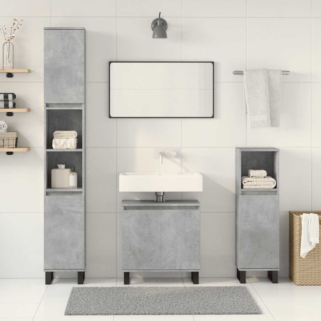 3-delige Badkamermeubelset bewerkt hout betongrijs is nu te koop bij PeponiXL, paradijselijk wonen!