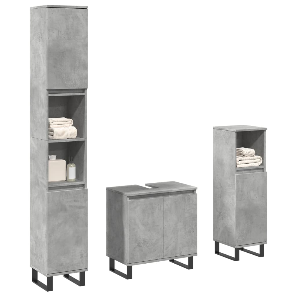 3-delige Badkamermeubelset bewerkt hout betongrijs is nu te koop bij PeponiXL, paradijselijk wonen!