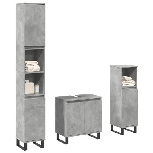 3-delige Badkamermeubelset bewerkt hout betongrijs is nu te koop bij PeponiXL, paradijselijk wonen!