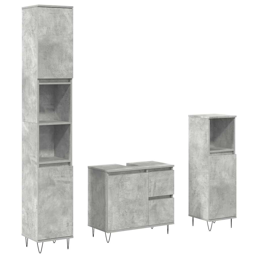 3-delige Badkamermeubelset bewerkt hout betongrijs is nu te koop bij PeponiXL, paradijselijk wonen!