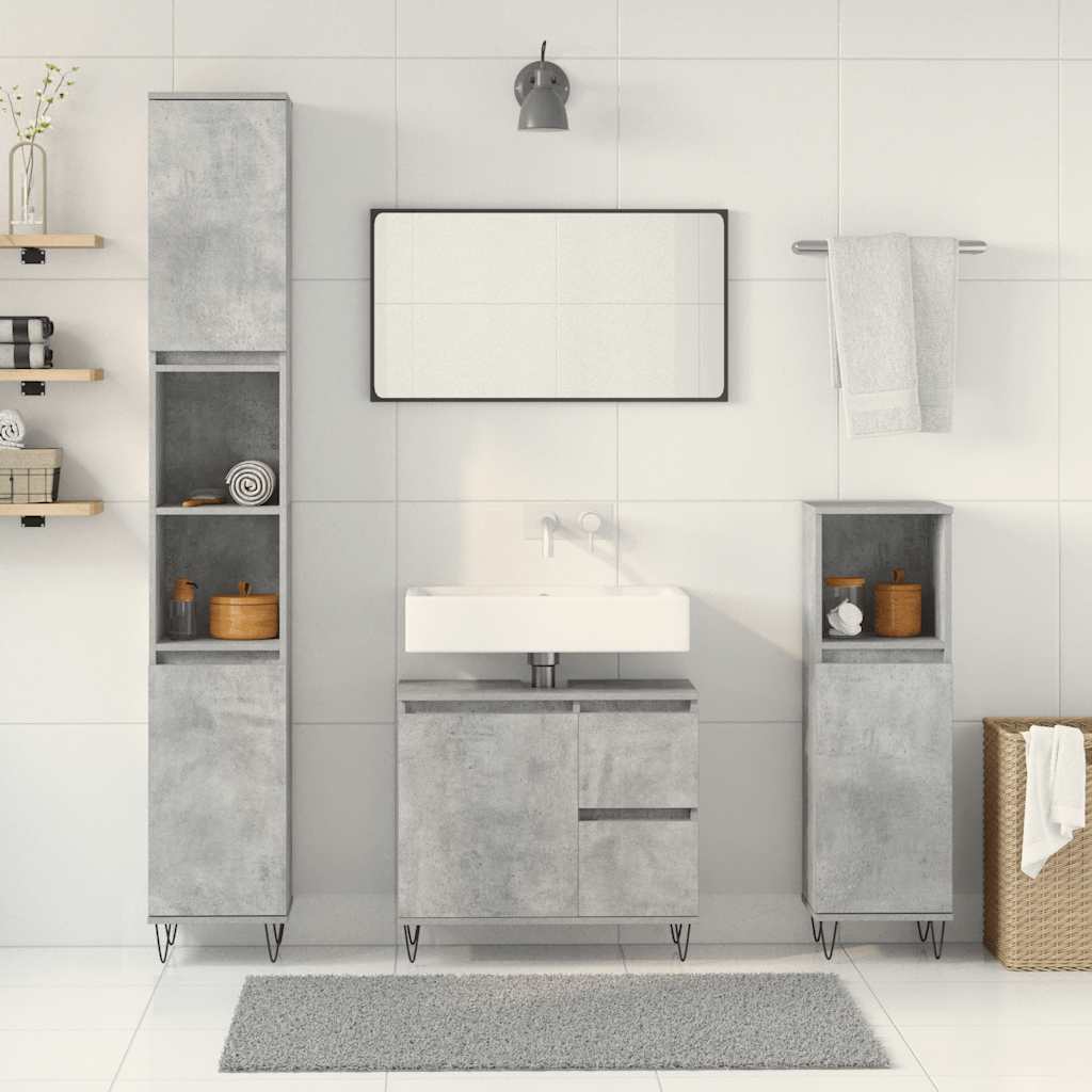 3-delige Badkamermeubelset bewerkt hout betongrijs is nu te koop bij PeponiXL, paradijselijk wonen!
