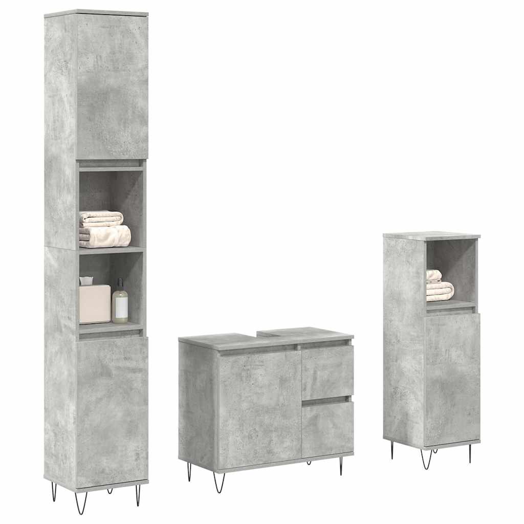 3-delige Badkamermeubelset bewerkt hout betongrijs is nu te koop bij PeponiXL, paradijselijk wonen!