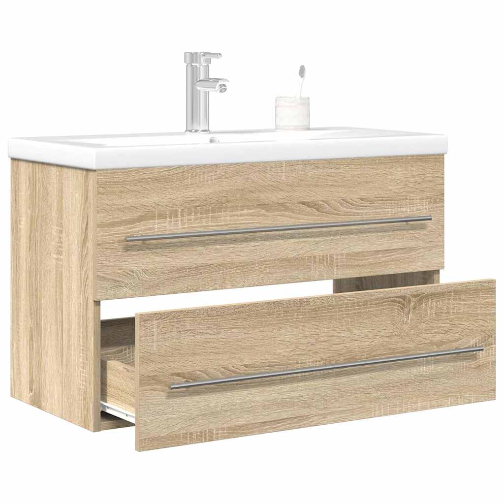 2-delige Badkamermeubelset bewerkt hout sonoma eikenkleurig is nu te koop bij PeponiXL, paradijselijk wonen!