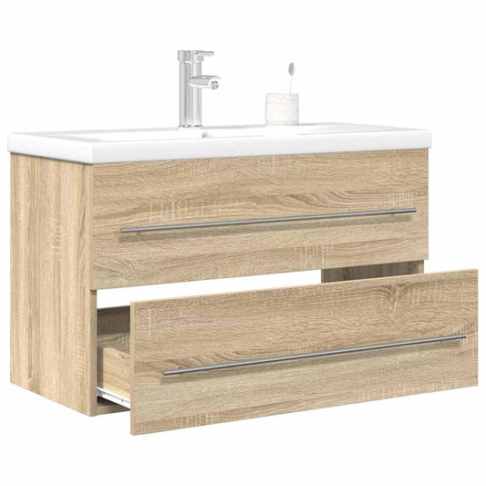 2-delige Badkamermeubelset bewerkt hout sonoma eikenkleurig is nu te koop bij PeponiXL, paradijselijk wonen!