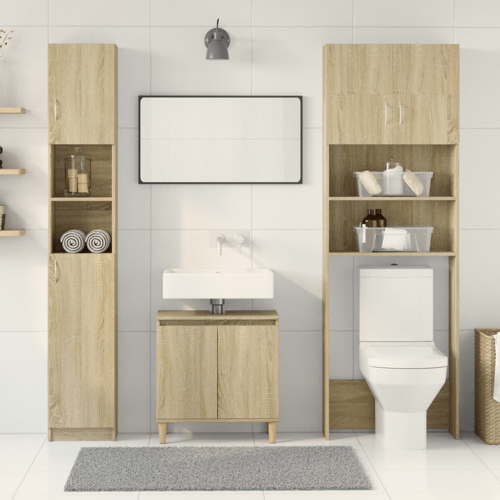 2-delige Badkamermeubelset bewerkt hout sonoma eikenkleurig is nu te koop bij PeponiXL, paradijselijk wonen!
