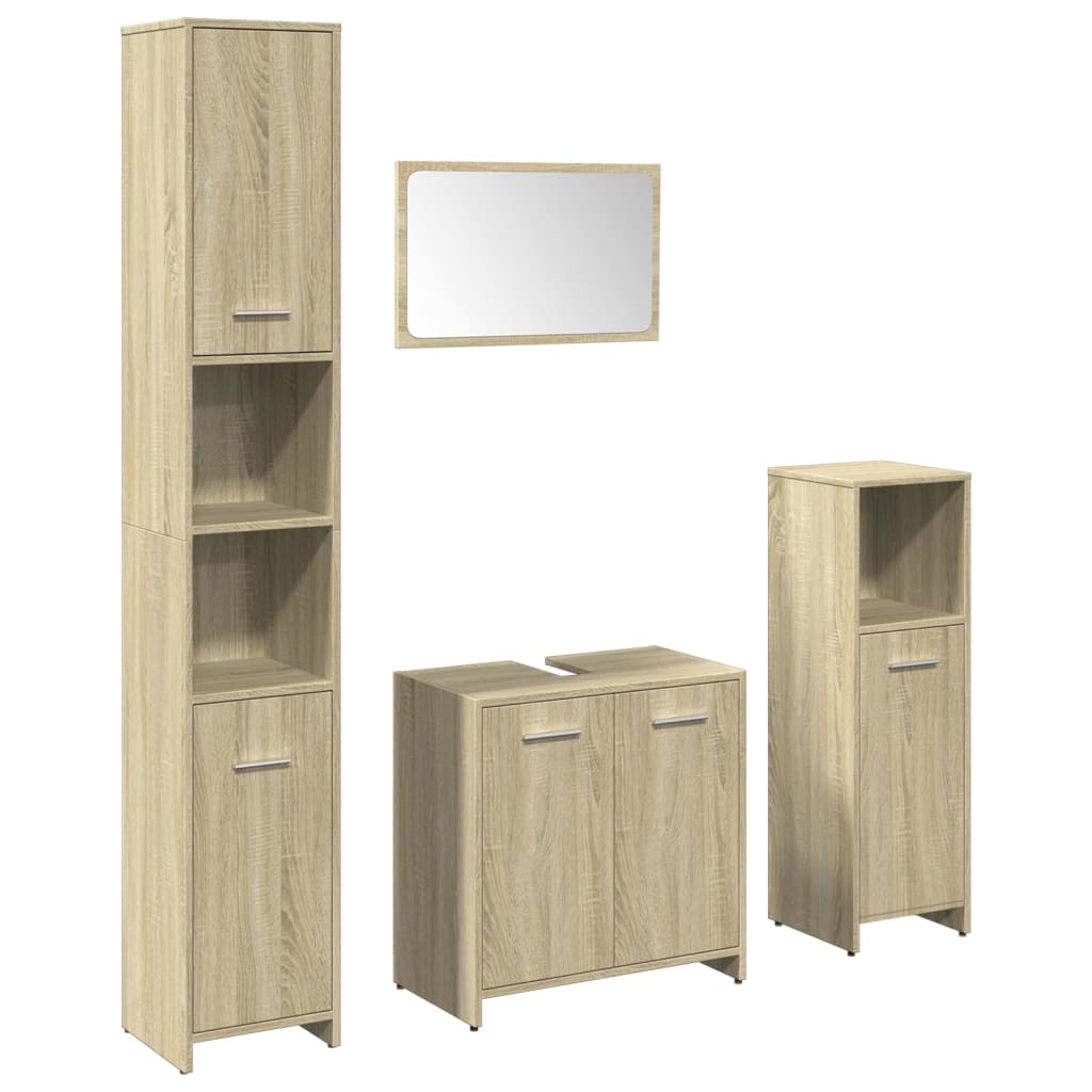 4-delige Badkamermeubelset bewerkt hout sonoma eikenkleurig is nu te koop bij PeponiXL, paradijselijk wonen!