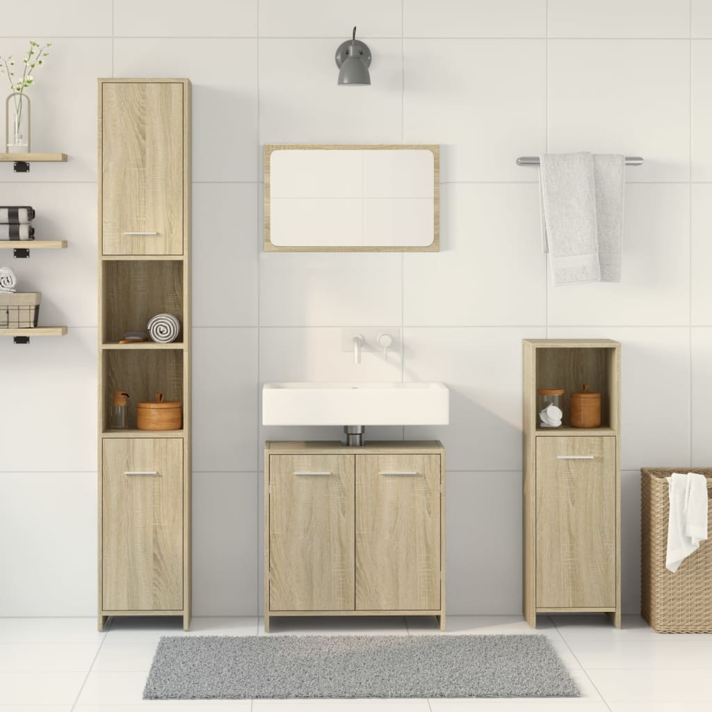 4-delige Badkamermeubelset bewerkt hout sonoma eikenkleurig is nu te koop bij PeponiXL, paradijselijk wonen!