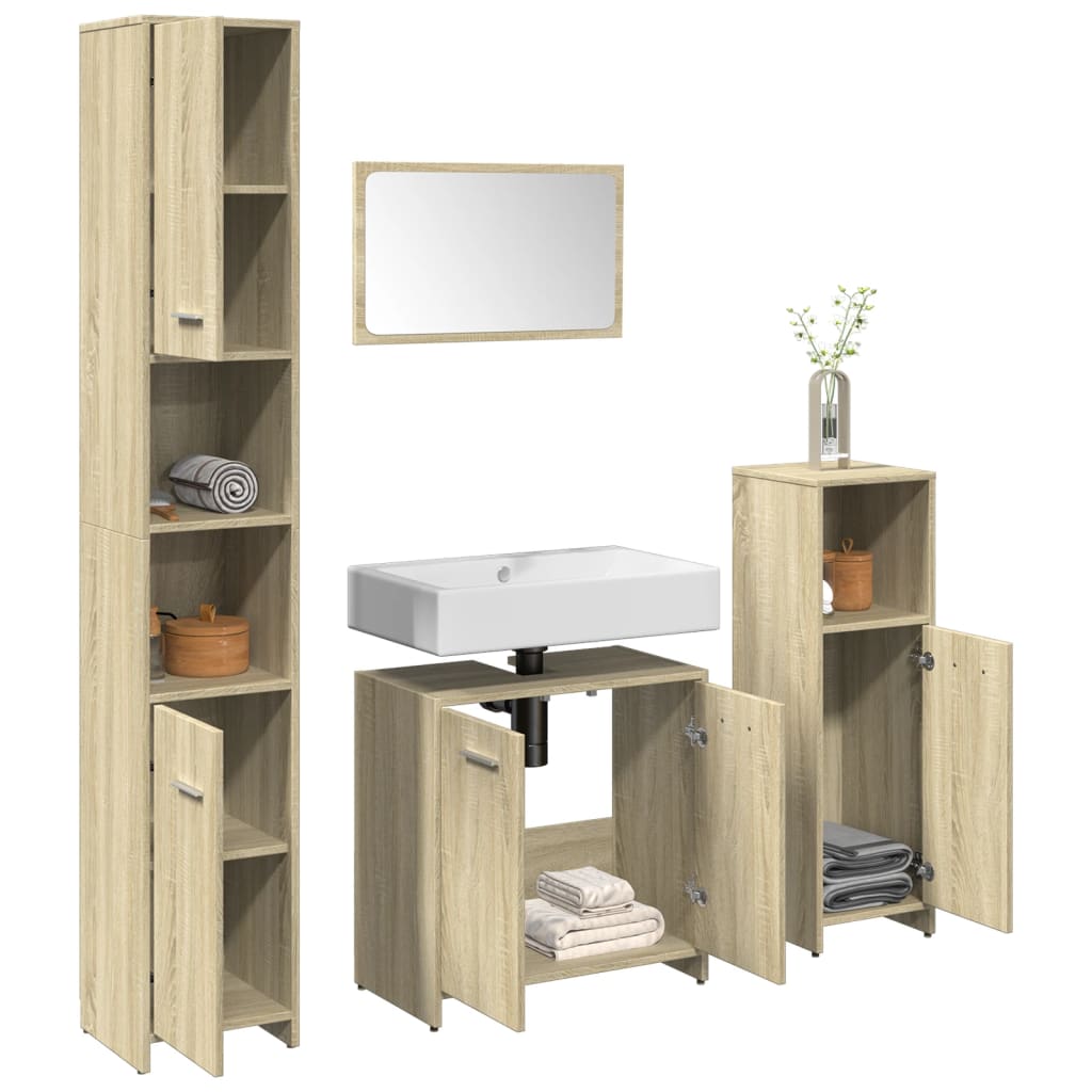 4-delige Badkamermeubelset bewerkt hout sonoma eikenkleurig is nu te koop bij PeponiXL, paradijselijk wonen!