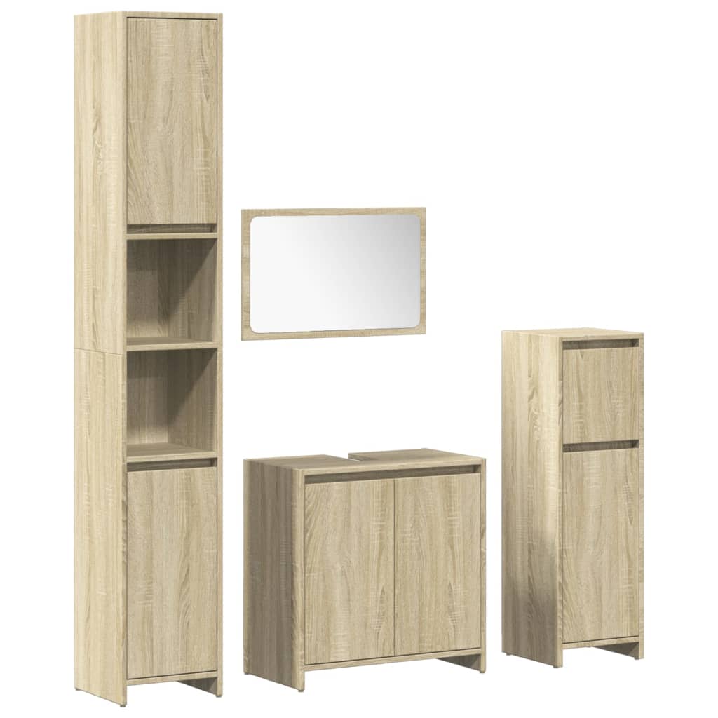4-delige Badkamermeubelset bewerkt hout sonoma eikenkleurig is nu te koop bij PeponiXL, paradijselijk wonen!