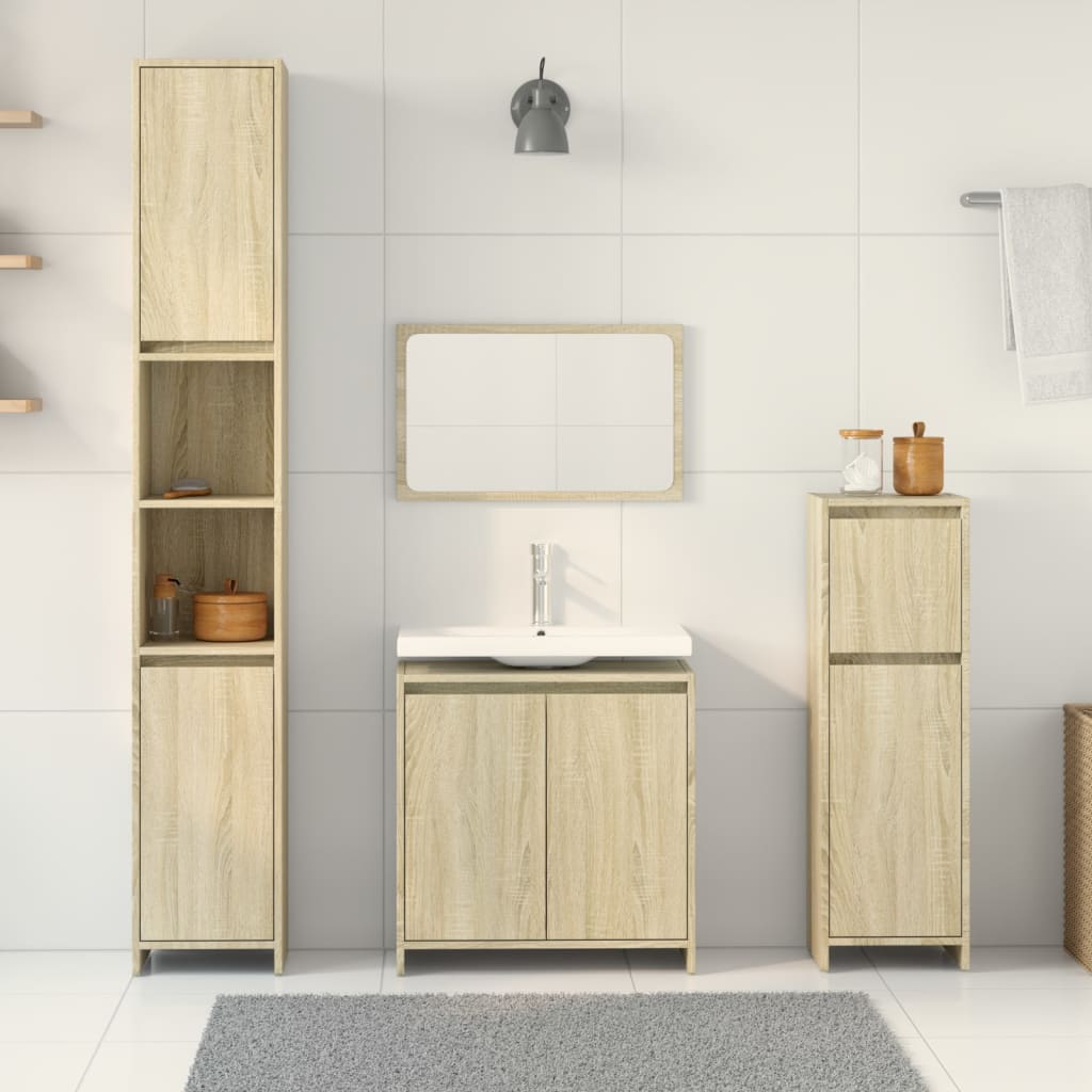 4-delige Badkamermeubelset bewerkt hout sonoma eikenkleurig is nu te koop bij PeponiXL, paradijselijk wonen!