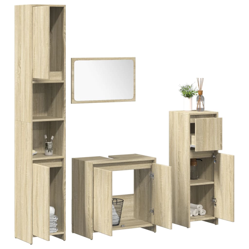 4-delige Badkamermeubelset bewerkt hout sonoma eikenkleurig is nu te koop bij PeponiXL, paradijselijk wonen!