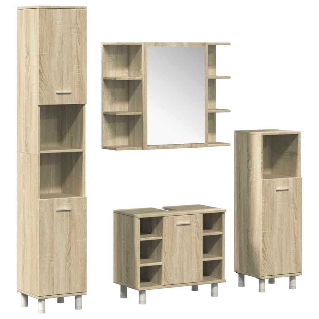 4-delige Badkamermeubelset bewerkt hout sonoma eikenkleurig is nu te koop bij PeponiXL, paradijselijk wonen!
