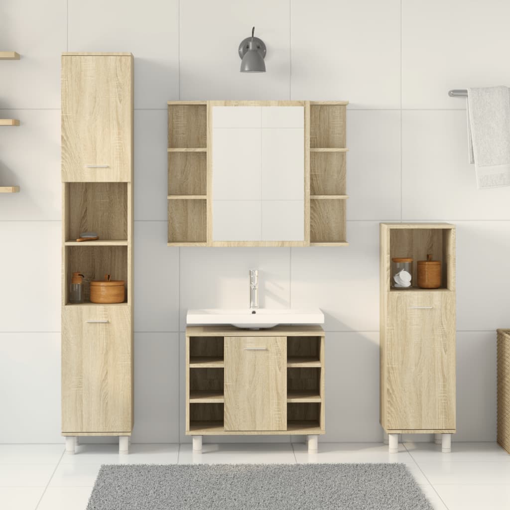 4-delige Badkamermeubelset bewerkt hout sonoma eikenkleurig is nu te koop bij PeponiXL, paradijselijk wonen!