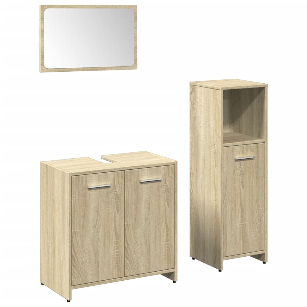 3-delige Badkamermeubelset bewerkt hout sonoma eikenkleurig is nu te koop bij PeponiXL, paradijselijk wonen!