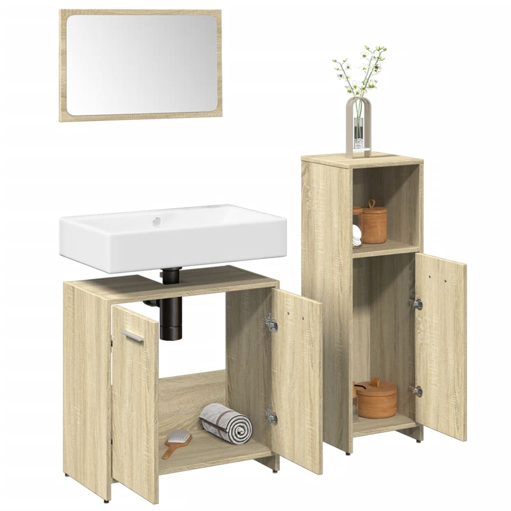 3-delige Badkamermeubelset bewerkt hout sonoma eikenkleurig is nu te koop bij PeponiXL, paradijselijk wonen!