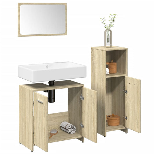 3-delige Badkamermeubelset bewerkt hout sonoma eikenkleurig is nu te koop bij PeponiXL, paradijselijk wonen!