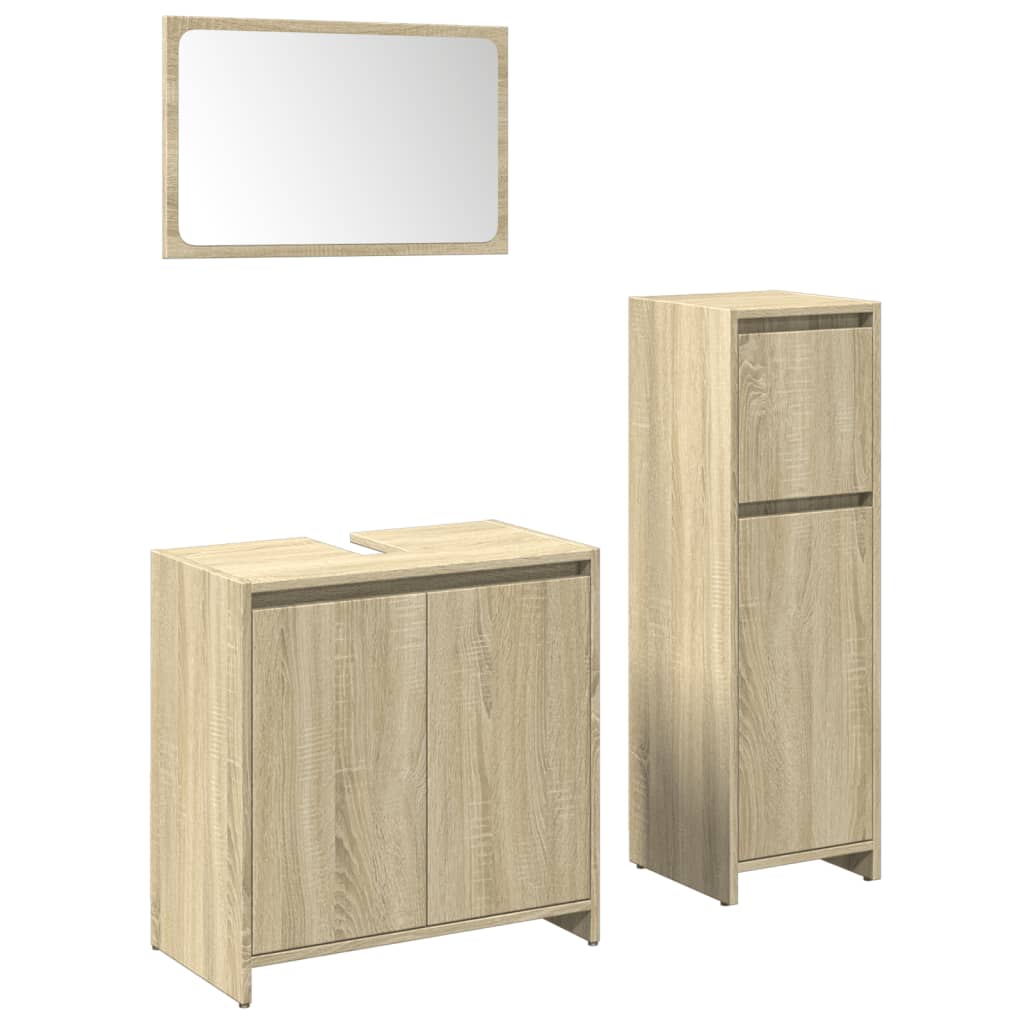 3-delige Badkamermeubelset bewerkt hout sonoma eikenkleurig is nu te koop bij PeponiXL, paradijselijk wonen!