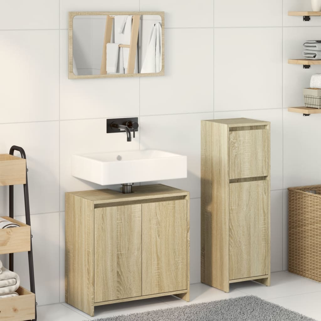 3-delige Badkamermeubelset bewerkt hout sonoma eikenkleurig is nu te koop bij PeponiXL, paradijselijk wonen!