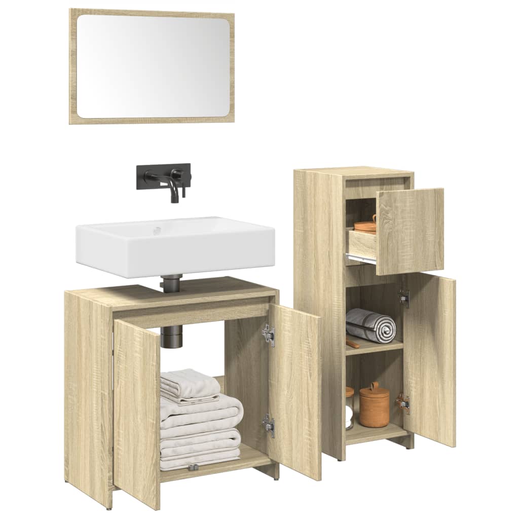 3-delige Badkamermeubelset bewerkt hout sonoma eikenkleurig is nu te koop bij PeponiXL, paradijselijk wonen!