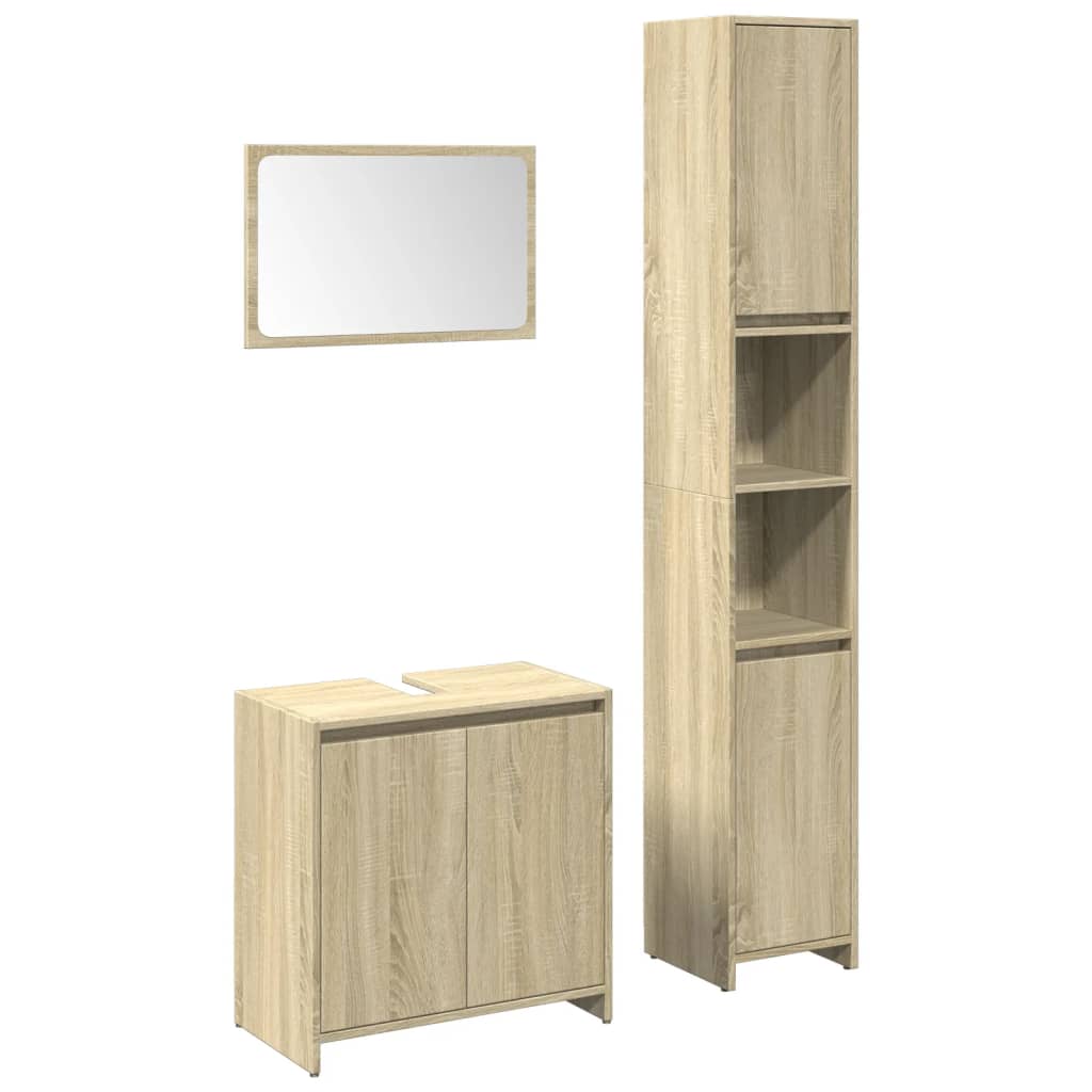 3-delige Badkamermeubelset bewerkt hout sonoma eikenkleurig is nu te koop bij PeponiXL, paradijselijk wonen!
