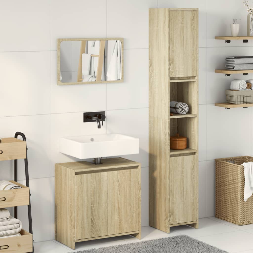 3-delige Badkamermeubelset bewerkt hout sonoma eikenkleurig is nu te koop bij PeponiXL, paradijselijk wonen!