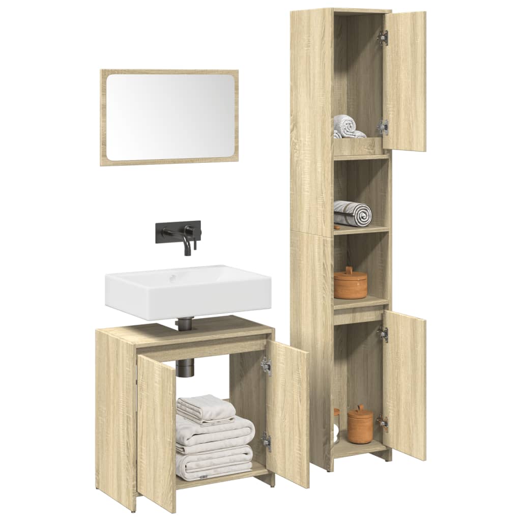 3-delige Badkamermeubelset bewerkt hout sonoma eikenkleurig is nu te koop bij PeponiXL, paradijselijk wonen!