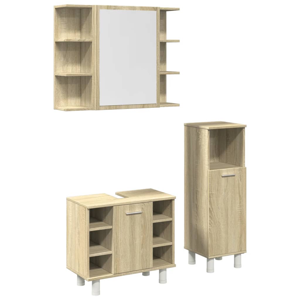 3-delige Badkamermeubelset bewerkt hout sonoma eikenkleurig is nu te koop bij PeponiXL, paradijselijk wonen!