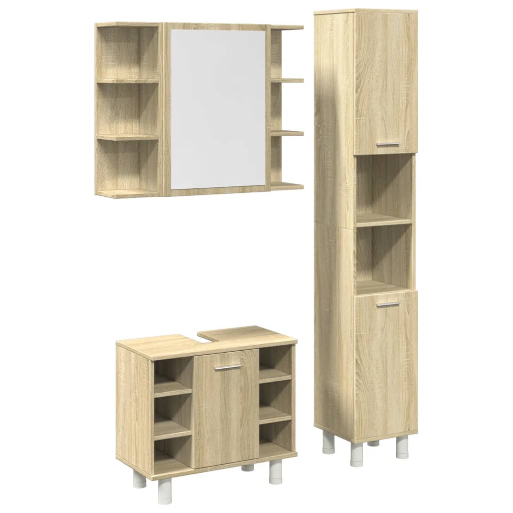3-delige Badkamermeubelset bewerkt hout sonoma eikenkleurig is nu te koop bij PeponiXL, paradijselijk wonen!