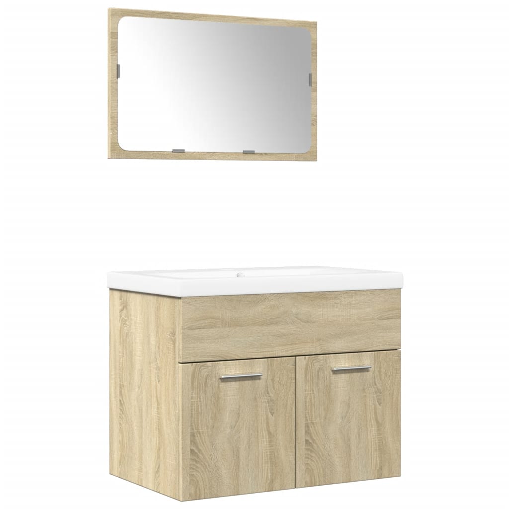 3-delige Badkamermeubelset bewerkt hout sonoma eikenkleurig is nu te koop bij PeponiXL, paradijselijk wonen!