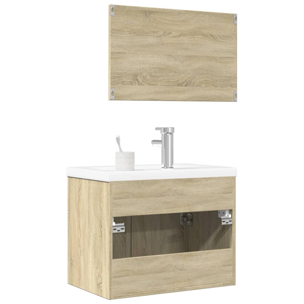 3-delige Badkamermeubelset bewerkt hout sonoma eikenkleurig is nu te koop bij PeponiXL, paradijselijk wonen!