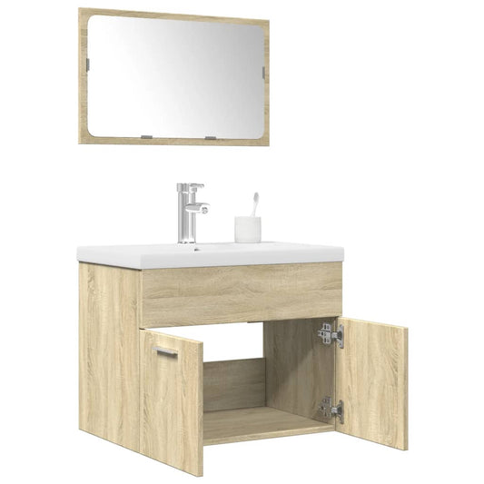 3-delige Badkamermeubelset bewerkt hout sonoma eikenkleurig is nu te koop bij PeponiXL, paradijselijk wonen!