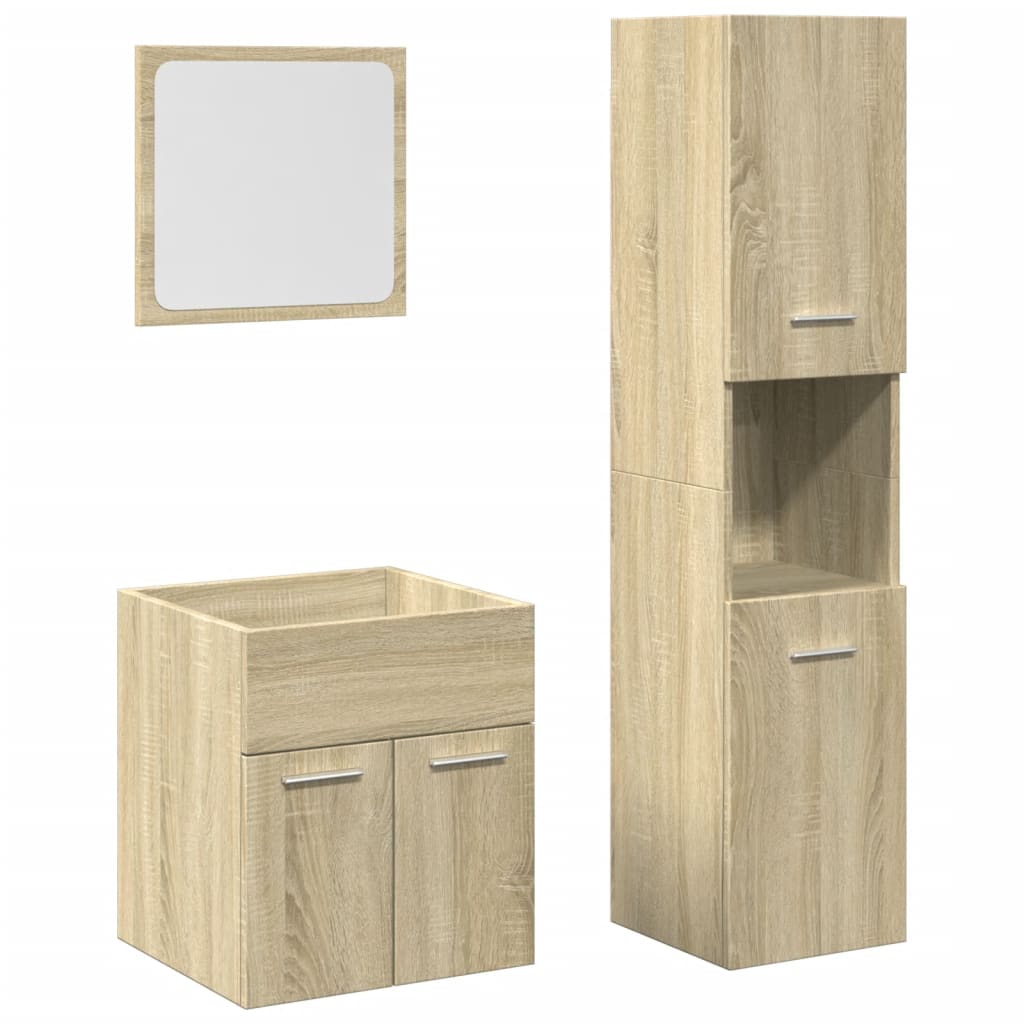 3-delige Badkamermeubelset bewerkt hout sonoma eikenkleurig is nu te koop bij PeponiXL, paradijselijk wonen!