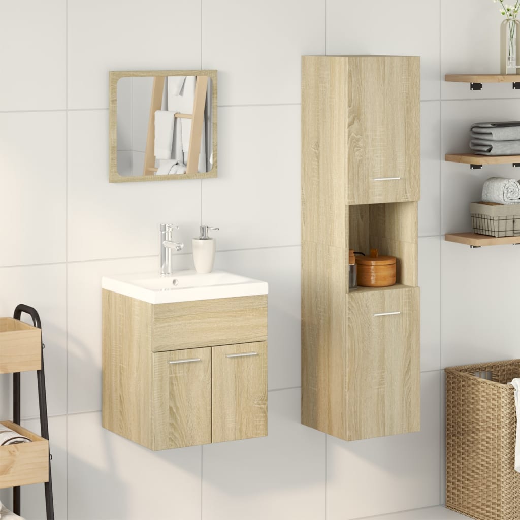 3-delige Badkamermeubelset bewerkt hout sonoma eikenkleurig is nu te koop bij PeponiXL, paradijselijk wonen!