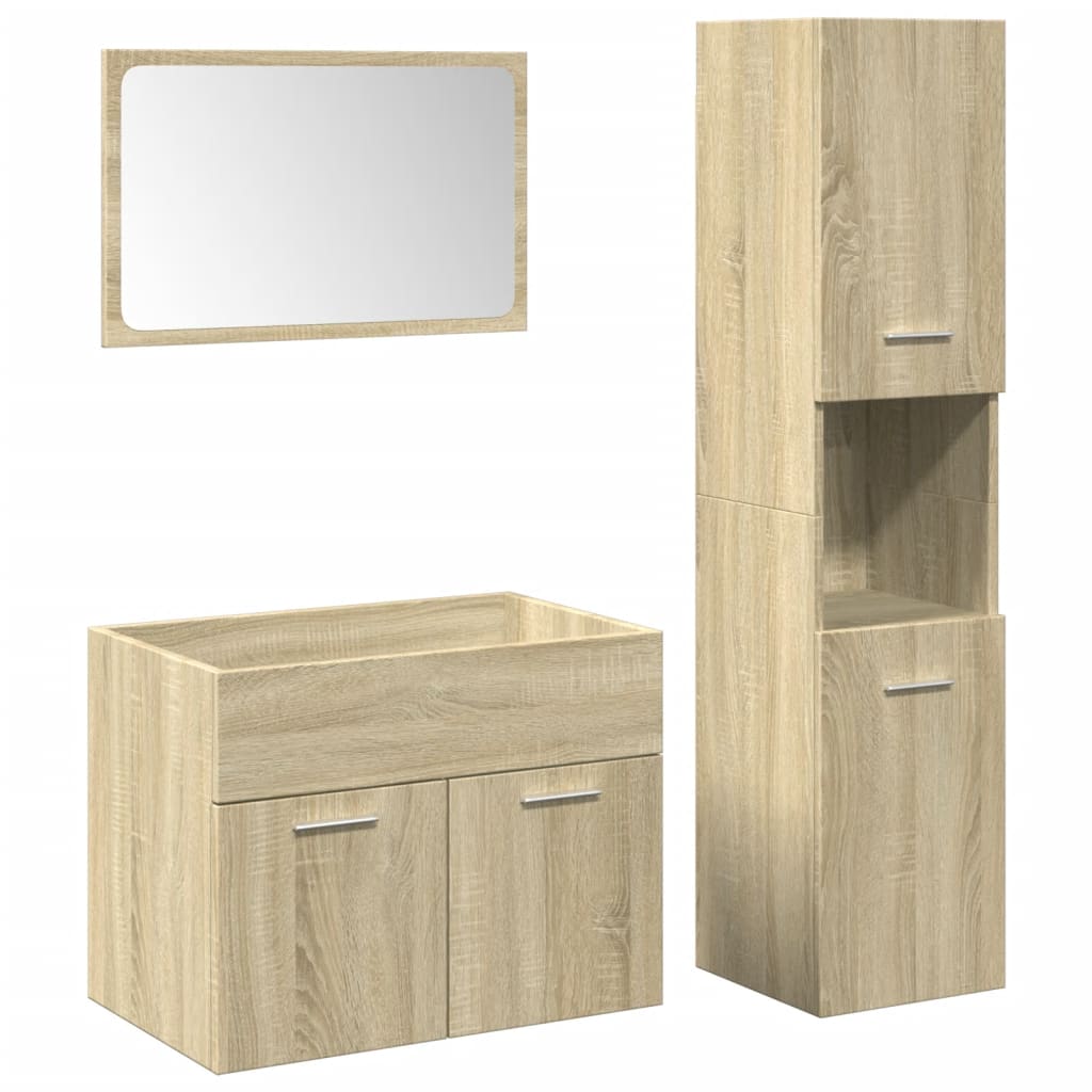 3-delige Badkamermeubelset bewerkt hout sonoma eikenkleurig is nu te koop bij PeponiXL, paradijselijk wonen!