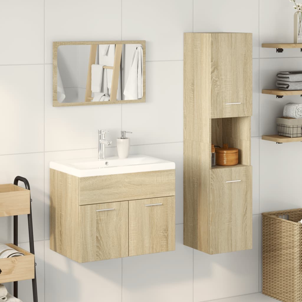 3-delige Badkamermeubelset bewerkt hout sonoma eikenkleurig is nu te koop bij PeponiXL, paradijselijk wonen!