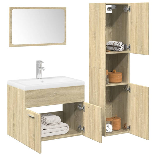 3-delige Badkamermeubelset bewerkt hout sonoma eikenkleurig is nu te koop bij PeponiXL, paradijselijk wonen!