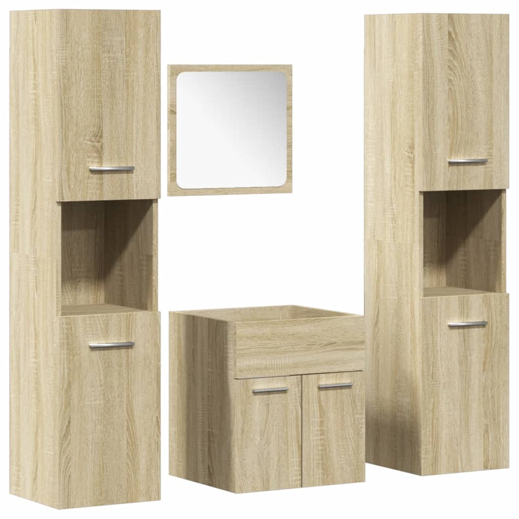 4-delige Badkamermeubelset bewerkt hout sonoma eikenkleurig is nu te koop bij PeponiXL, paradijselijk wonen!
