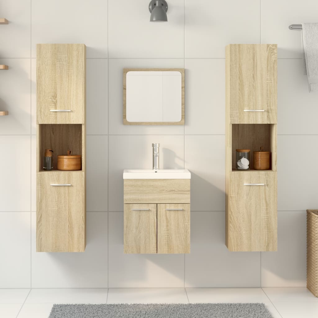 4-delige Badkamermeubelset bewerkt hout sonoma eikenkleurig is nu te koop bij PeponiXL, paradijselijk wonen!