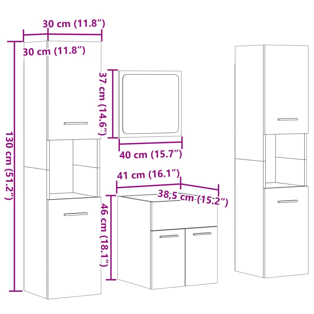 4-delige Badkamermeubelset bewerkt hout sonoma eikenkleurig is nu te koop bij PeponiXL, paradijselijk wonen!
