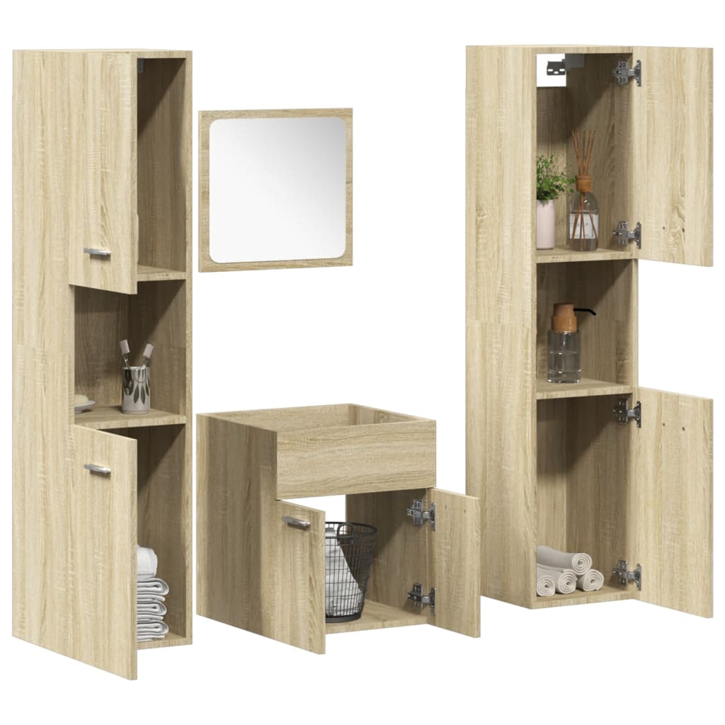 4-delige Badkamermeubelset bewerkt hout sonoma eikenkleurig is nu te koop bij PeponiXL, paradijselijk wonen!
