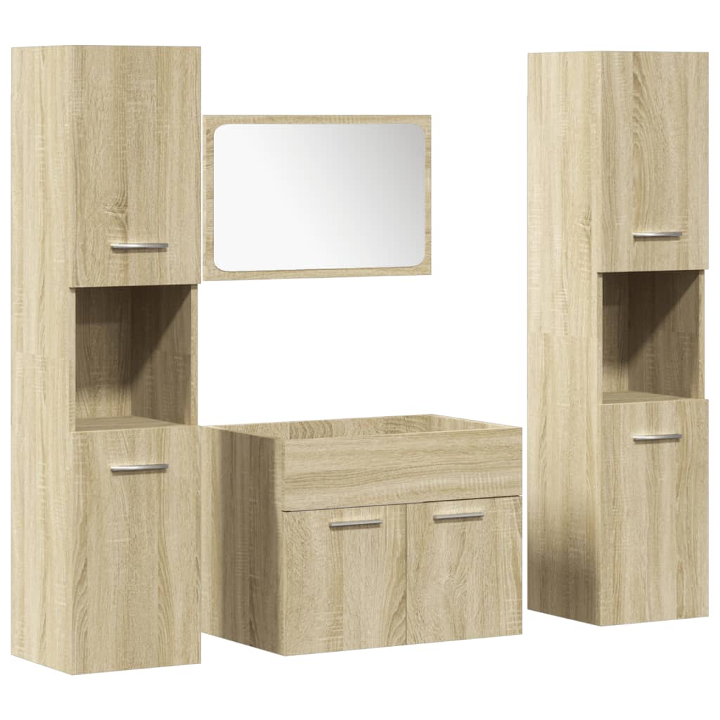 4-delige Badkamermeubelset bewerkt hout sonoma eikenkleurig is nu te koop bij PeponiXL, paradijselijk wonen!